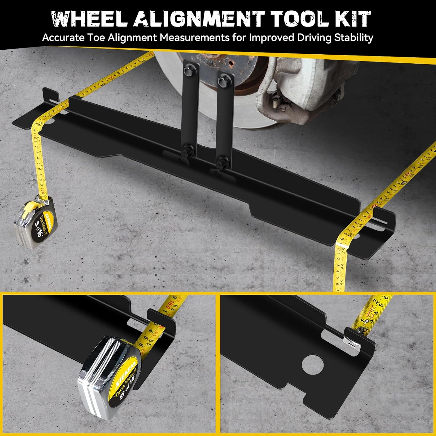 Upgraded Heavy-Duty Steel Wheel Alignment Tool Kit, Collapsible Toe Alignment Tool Plates for Car/Trucks/SUVs, Enhanced Compatibility 2 Tool Plate, 2 Tape Measures.