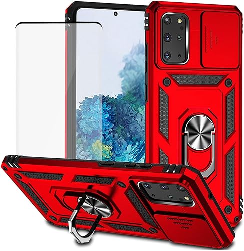Funda para Galaxy S20 Plus 5G, Samsung S20+ SM-G985 con protector de pantalla de vidrio templado y cubierta de cámara deslizante, anillo magnético