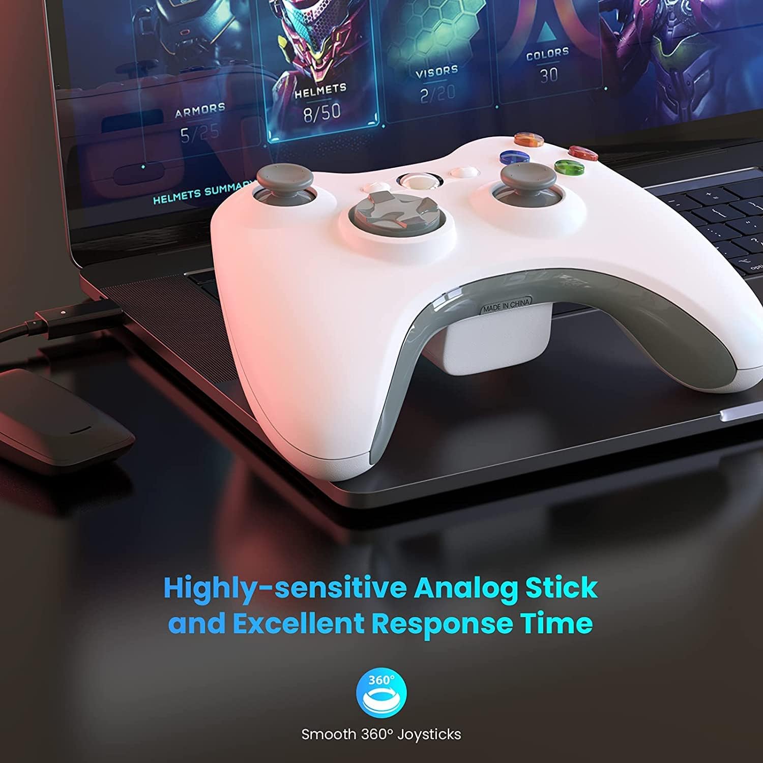 YAEYE Wireless Controller for Xbox 360, 2.4GHZ Gamepad Joystick Wireless Controller Compatible with Xbox 360 and PC Windows 7,8,10,11 with Receiver (White)