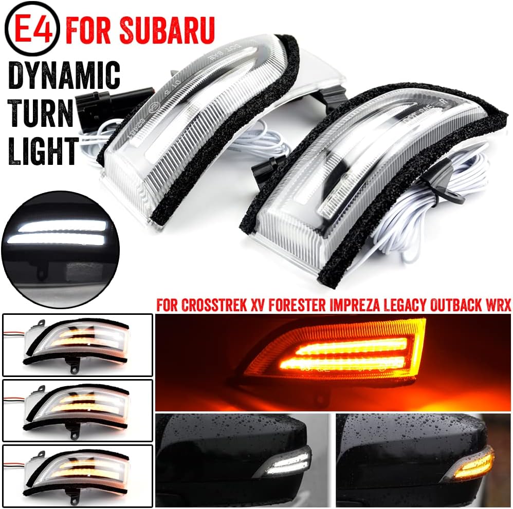 2pcs Dynamic Turn Signal LED Side Wing Mirror Indicator Blinker Sequential Light Compatible with S-ubaru WRX STI F-orester O-utback I-mpreza L-egacy C-rosstrek（XV）-Crystal white