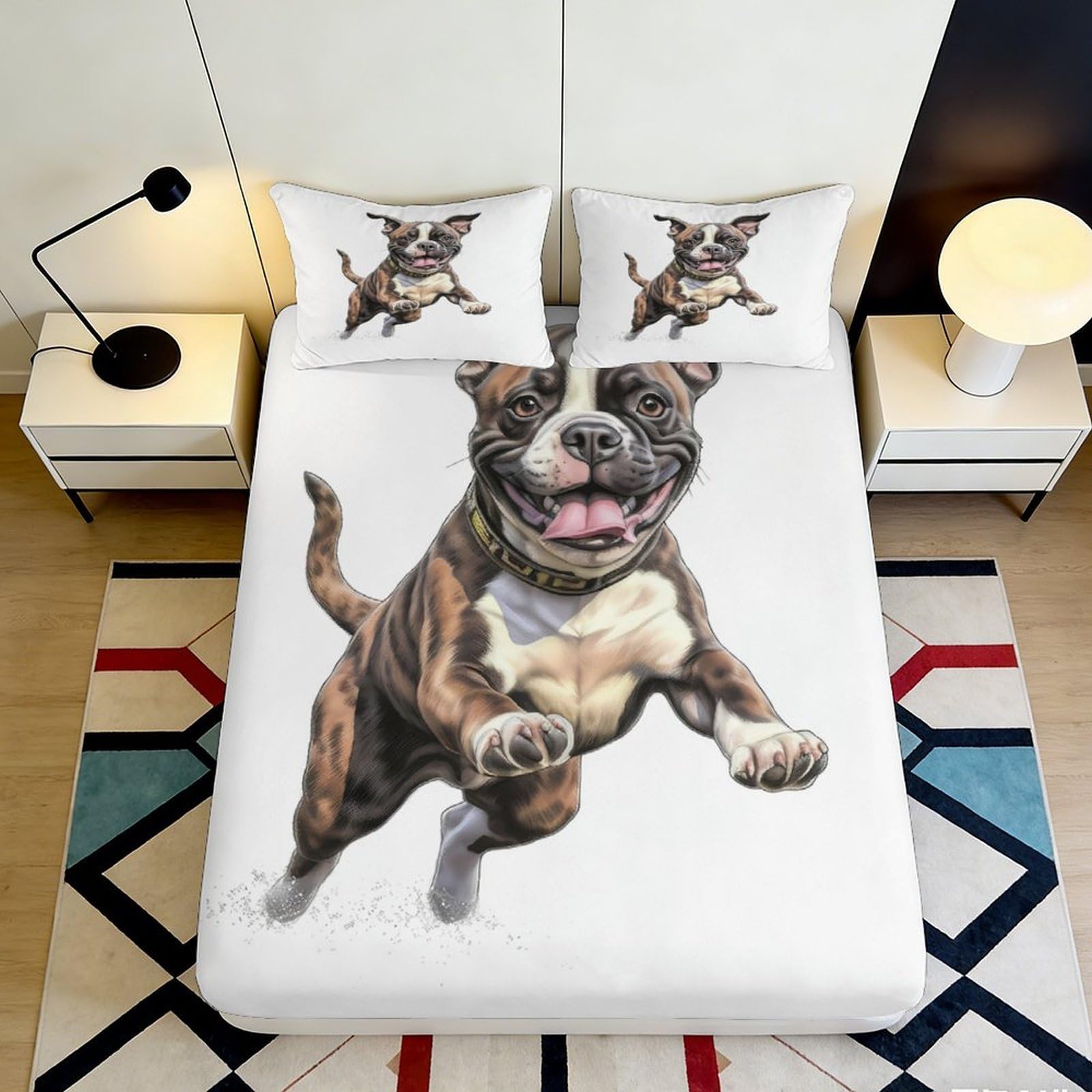 3D Printed Lively Bulldog Fitted Sheet Microfiber Soft Breathable Cartoon Dog Bed Cover for Bedroom Guest Room 90x200x25cm