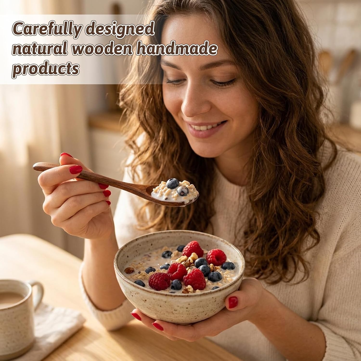 2PCS 7.8inch Small Wooden Spoons for Eating