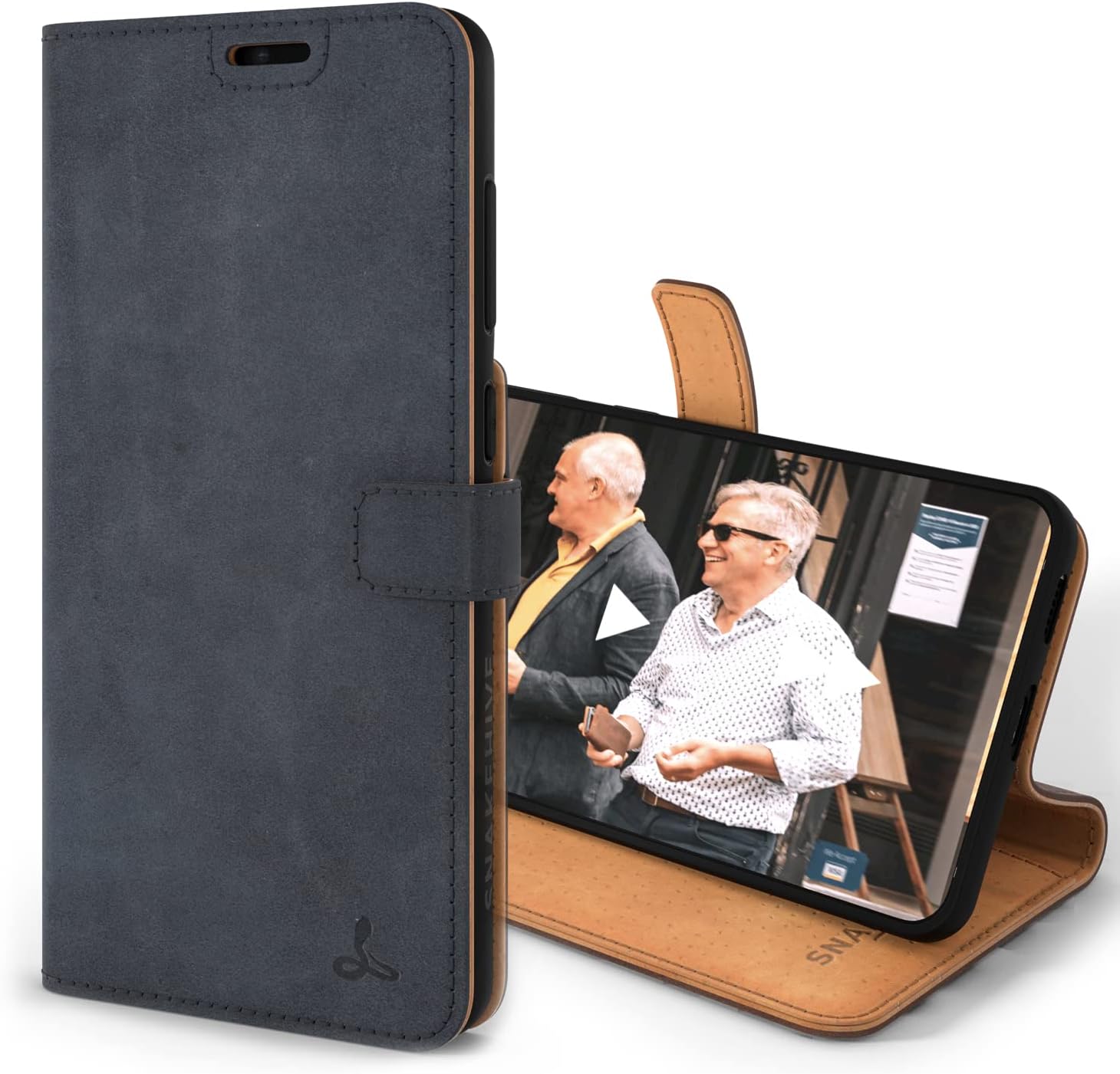 Snakehive Leather Wallet for Samsung Galaxy S21 FE 5G - Real Leather Wallet Phone Case with Viewing Stand and Card Holder - Flip Folio Cover with Card Slots (Navy)