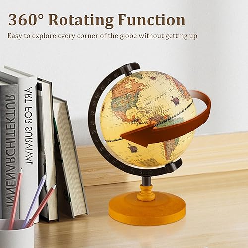 Miniatura 4 de Goplus Globos del mundo antiguo, mini globo giratorio vintage de 5.5 pulgadas con tallo de aleación curvado, base de madera maciza, mapa impreso,