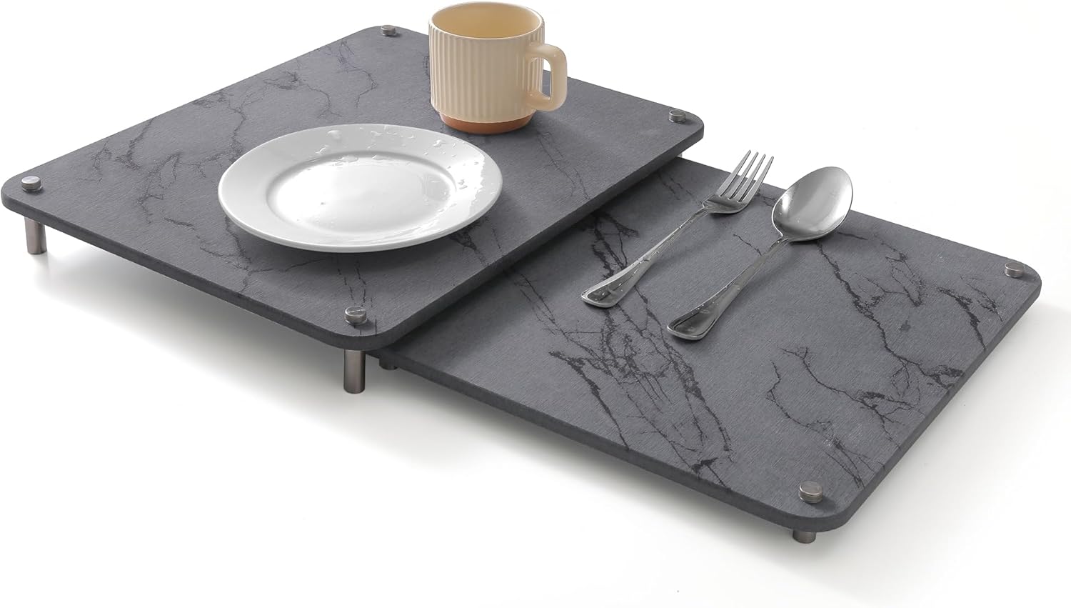 2-Pack Marble Dish Drying Mats for Kitchen Counter, Diatomaceous Earth (Diatomite) Quick-Dry Sink Countertop Pads for Dishes & Utensils, Non-Slip, Easy to Clean,Grey