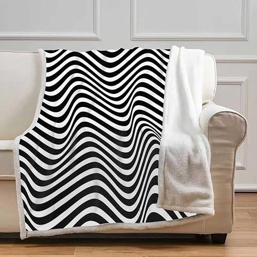 Miniatura 2 de Cobijas Calientes para Invierno en blanco y negro con línea visual, ilusión óptica, divertidas y cómodas, suaves y acogedoras para dormitorio,
