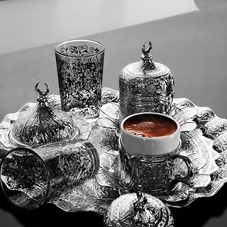 LaModaHome Espresso Coffee Cups Set, Turkish Arabic Greek Coffee Set, Coffee Cup for Women, Men, Adults, Guests, New Home Wedding Gifts Turkish Coffee Set for Two Person with Glasses