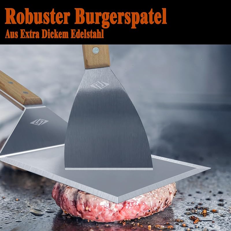 Spatulă de grătar STEVEN-BULL din oțel inoxidabil, cu lamă, pentru smash burger și plită, ustensilă de bucătărie pentru grătar
