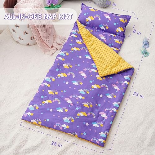 Miniatura 3 de Bunnikins & Clover Tapete para siesta para niños pequeños con almohada extraíble, tapete para siesta para preescolar, fácil de limpiar, para jardín