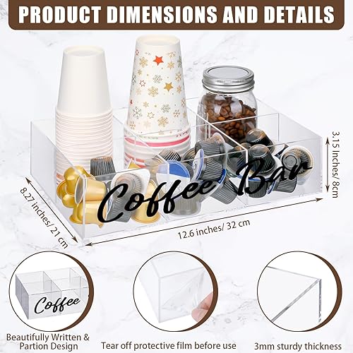 Miniatura 2 de Organizador de estación de café de acrílico, organizador de barra de café para encimera, soporte de café para almacenamiento de cápsulas de café,