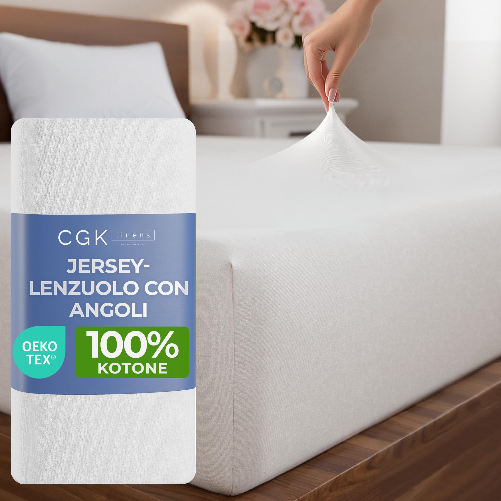 Lenzuolo con angoli 180x200 cm – Lenzuolo in jersey elasticizzato 100% cotone, certificato Oeko-TEX, premium, morbido, coprimaterasso in jersey per materassi a molle fino a 30 cm – Bianco