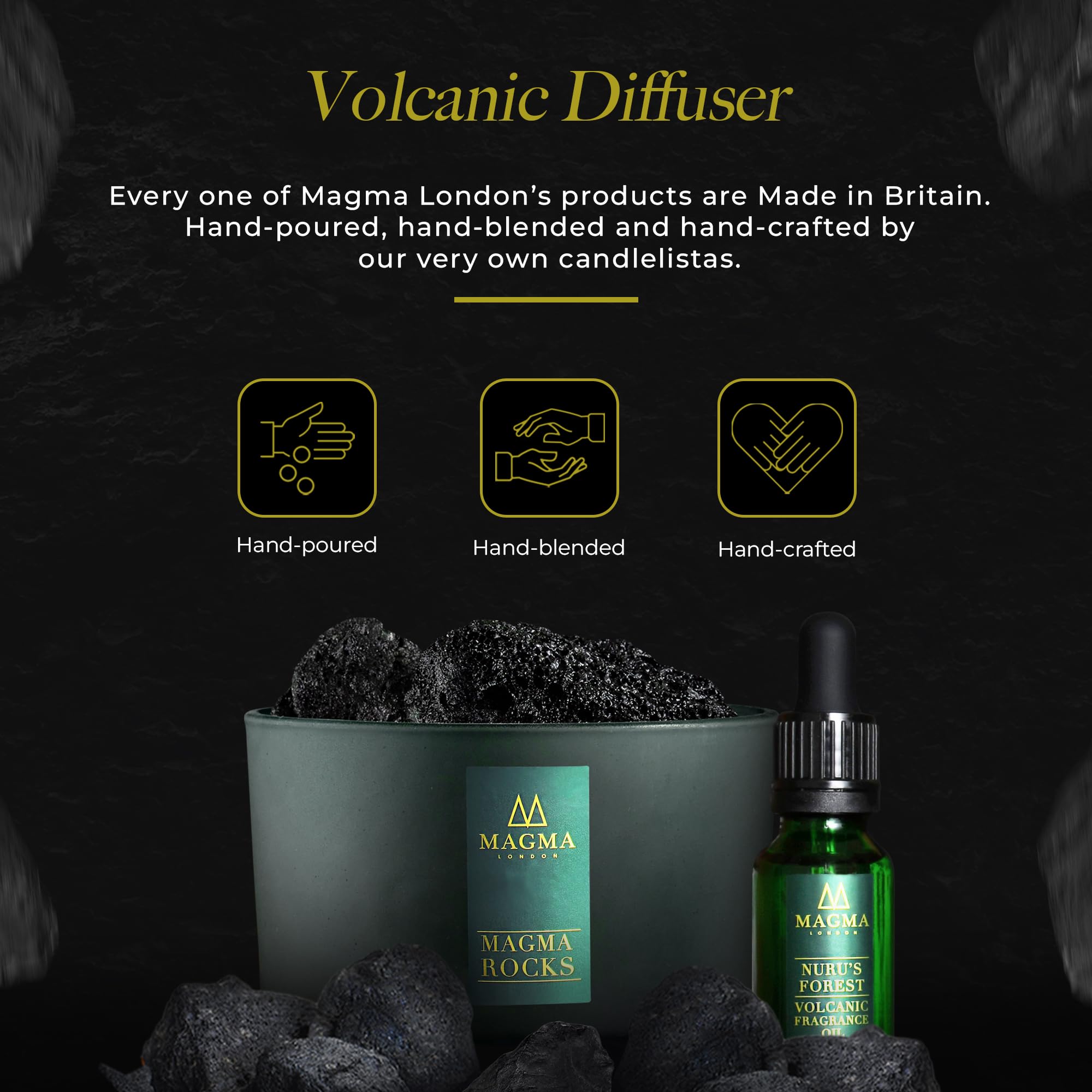 Difusor de Piedra de Lava - Difusor de aceites Esenciales de Rocas volcánicas - Fragancia para el hogar - Piedras aromáticas orgánicas de Larga duración de Magma London (Nuru's Forest)