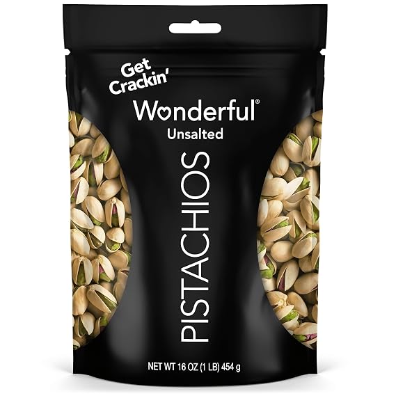 Wonderful Pistachios In-Shell Unsalted Nuts, 16 Ounce Resealable Bag, Protein Snacks, Gluten Free, Healthy Snacks for Adults