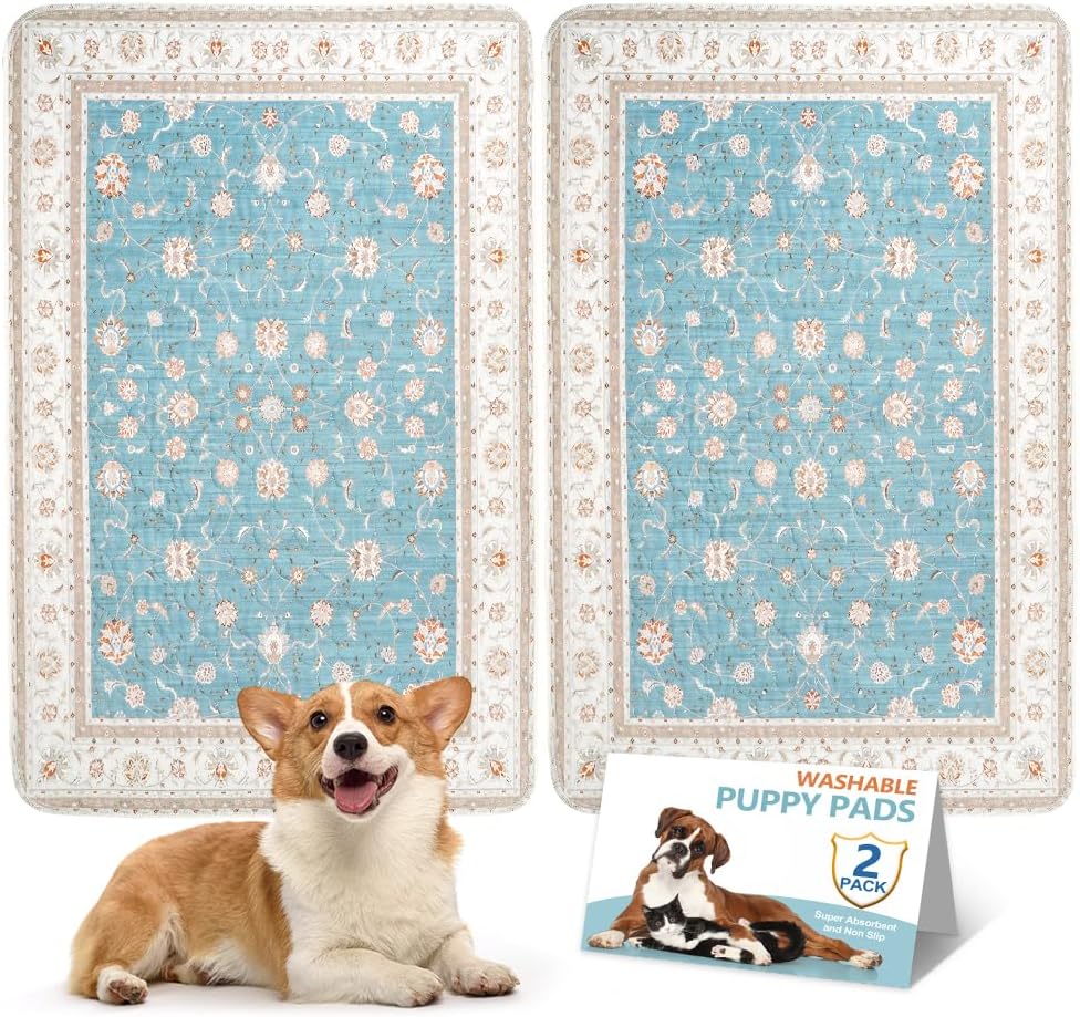 26"x40" 2 Pack Washable Pee Pads for Dogs, Rabbits & Hamsters - Reusable Puppy Pads Super Absorbent Waterproof Non-Slip Potty Pads for Crate, Couch, Car, Whelping & Playpen Liners
