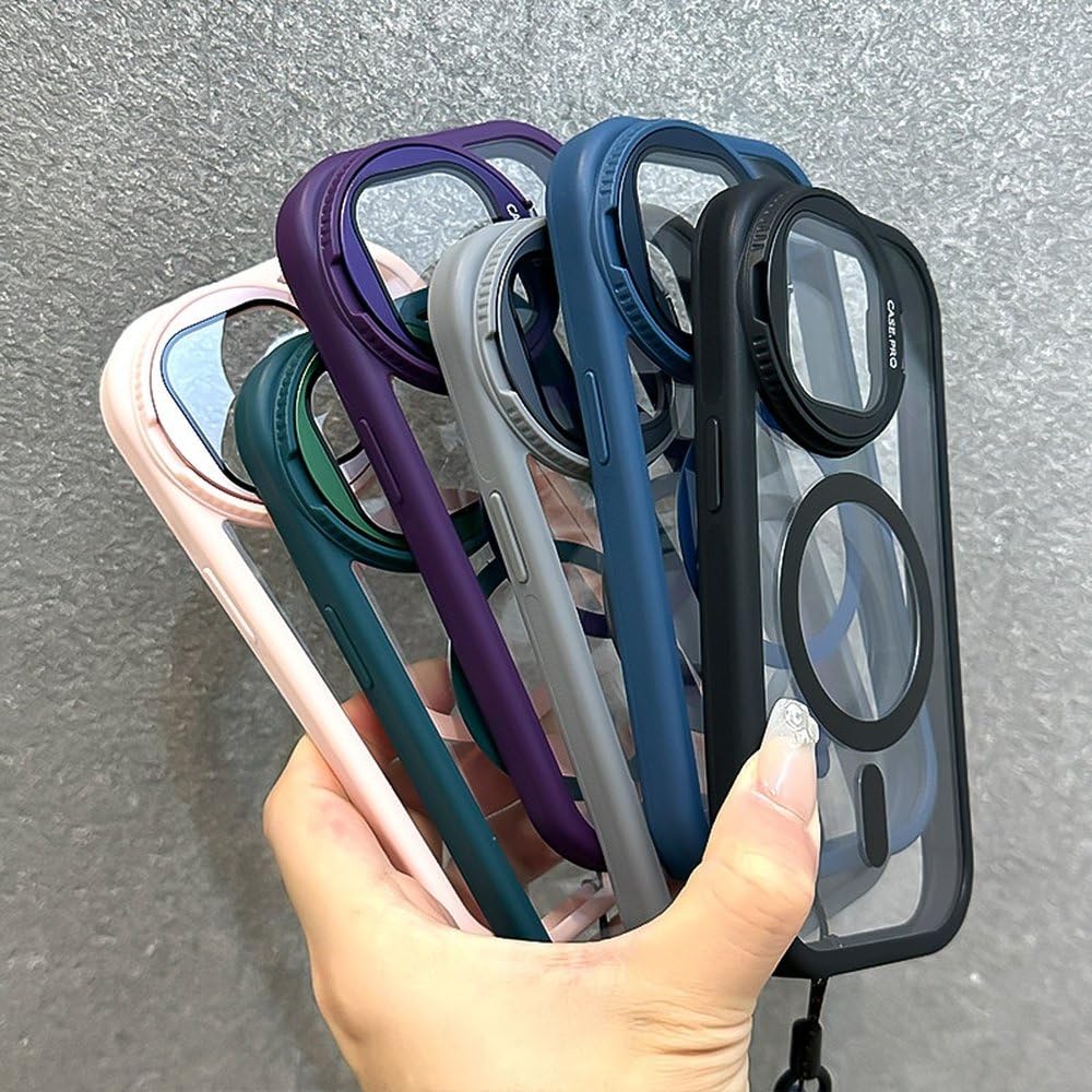 Etui magnetyczne z uchwytem na obiektyw ze szkła składanego, przezroczyste, do iPhone'a 17 16 15 14 13 12 11 Pro Max, pasek na nadgarstek, odporne na wstrząsy, ciemnozielone, do iPhone'a 17Air
