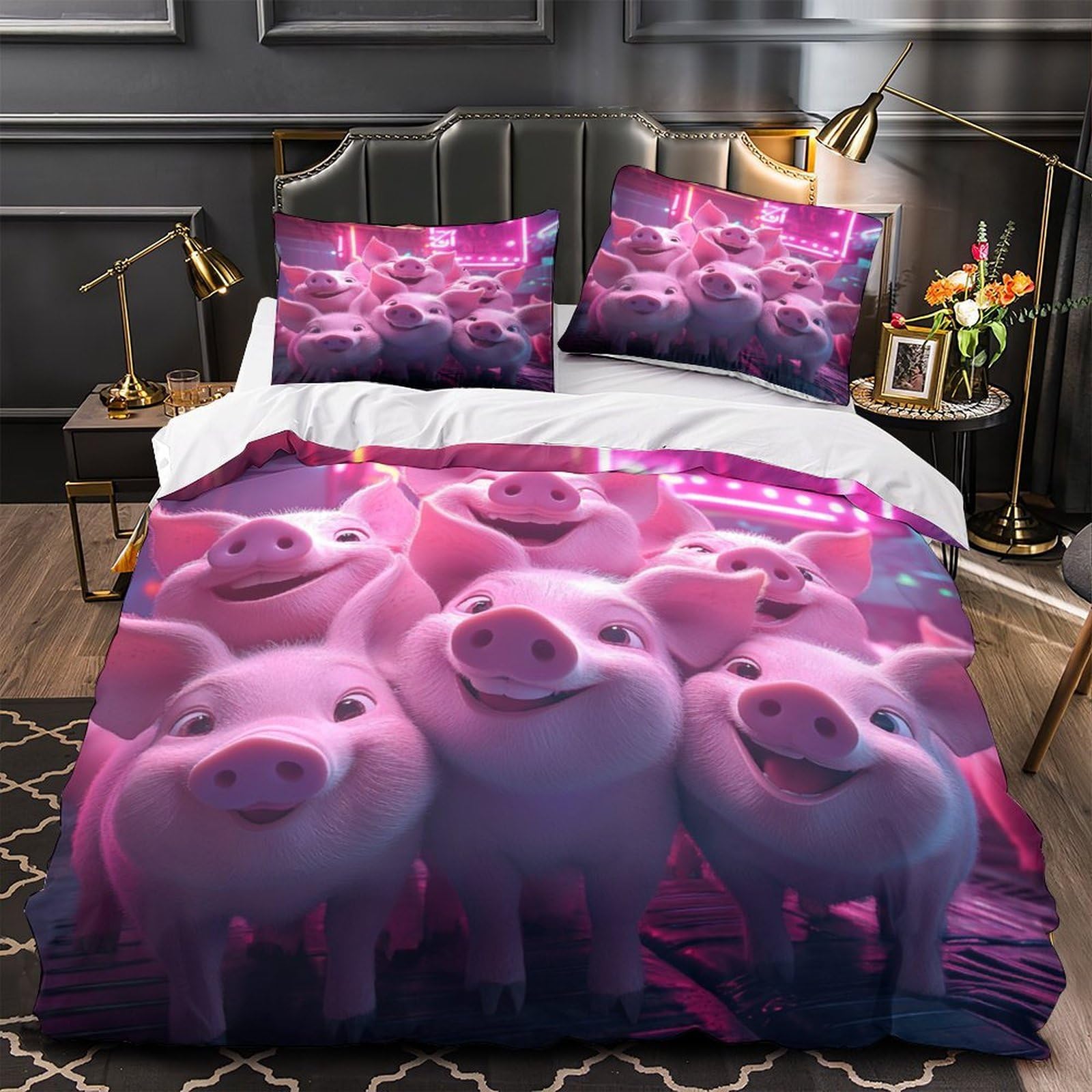 Housse de couette cochon 3D anti-décoloration pour en finir avec le linge de lit terni