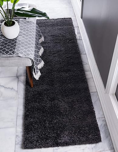 Unique Loom Solo Collection - alfombra de corredor en color carbón para niños de felpa sólida