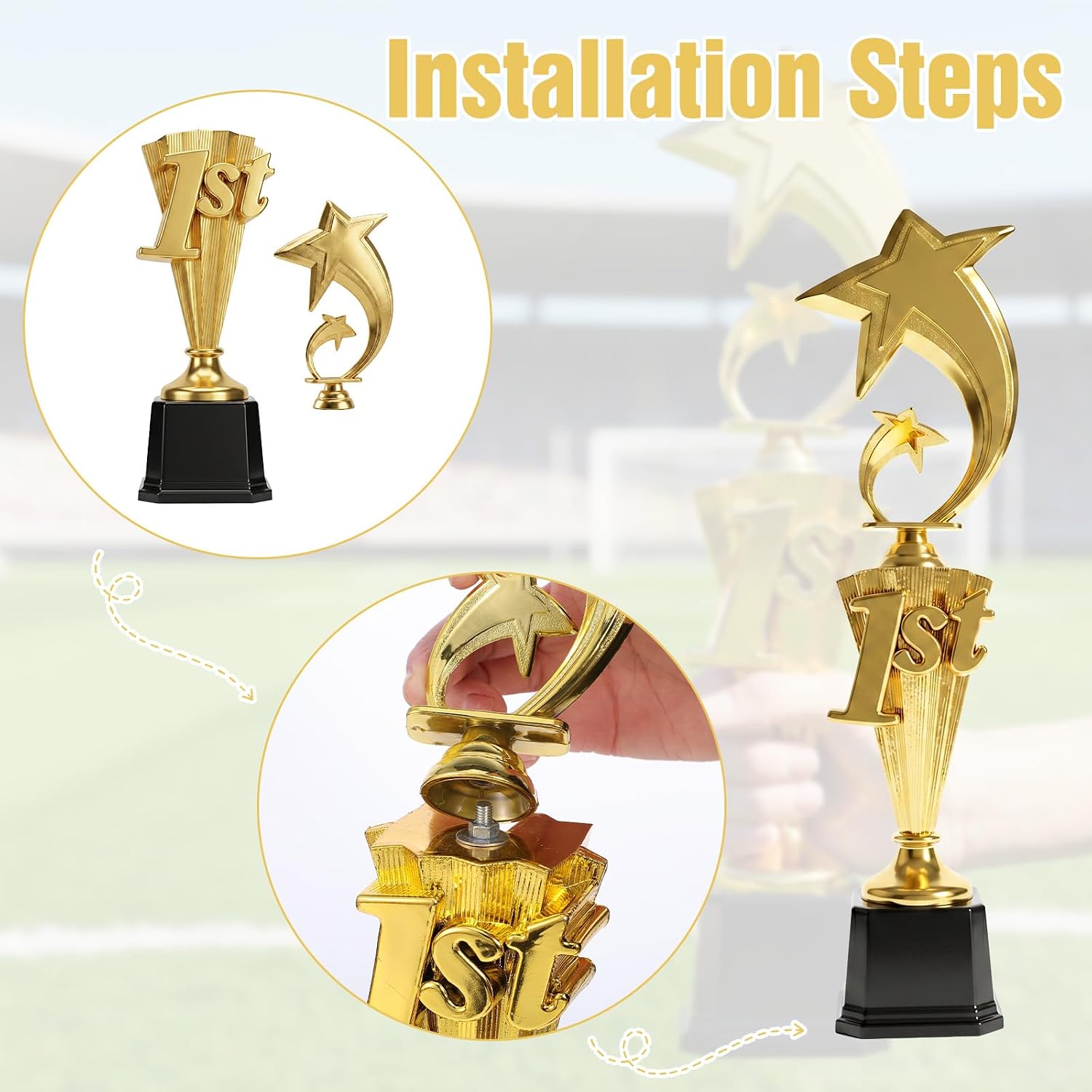 3 Pcs Custom Trophy Set 1st 2nd 3rd Place Plastic Star Award for Sports Tournament Gold Winner Cup for Football Soccer Baseball Competitions Reward Ceremony (Classic, 15.0 x 3.0 Inches)