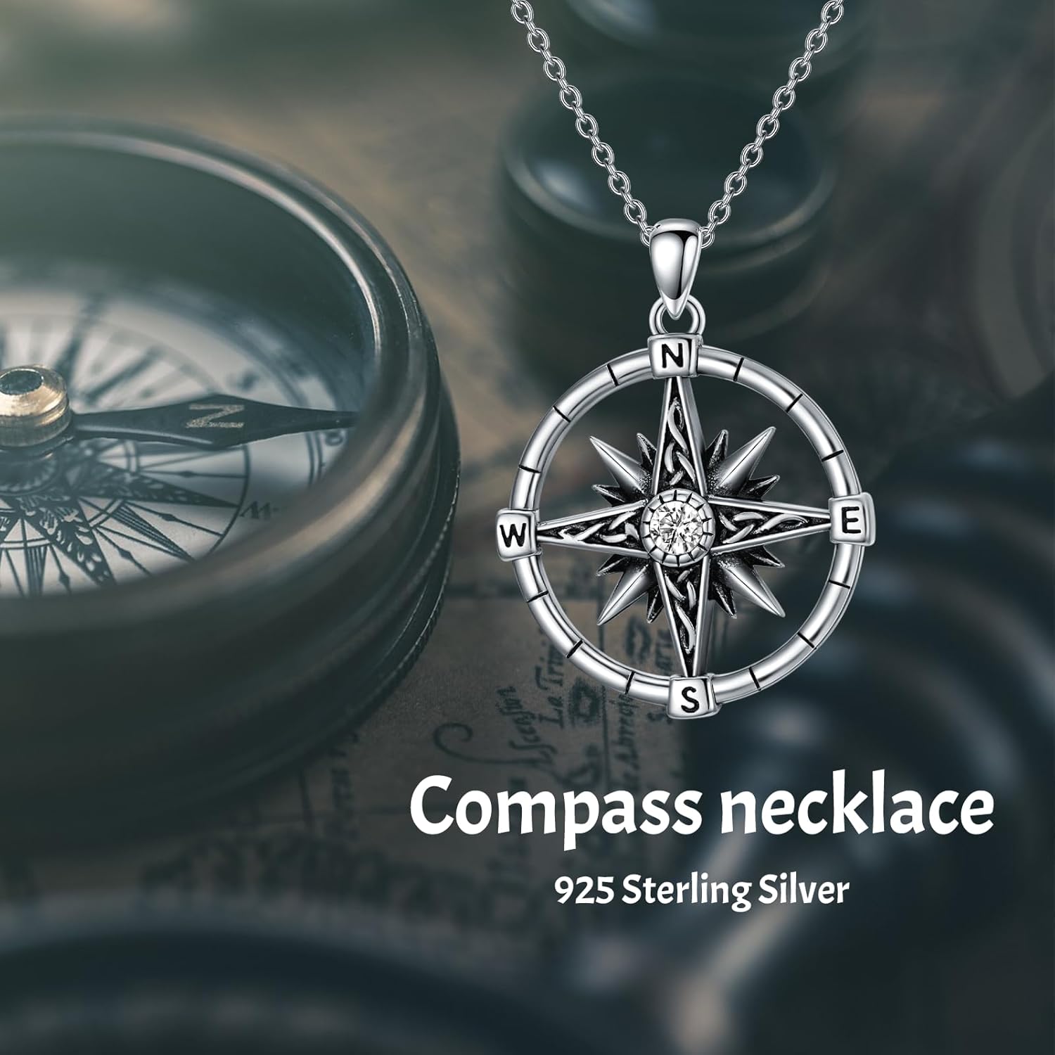 MONGAS Compass Necklace Sterling Silver Celtic Pendant Necklace Compass Jewelry for Women Men - Image 6