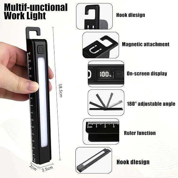 COB Work Pen Light LED Folding Work Flashlight with Magnet Portable Torch Rechargeable , Multi-Function Ruler Flashlight Rotate 180 Adjustment Work Light for Hiking Camping Emergency Outdoor (DT07)