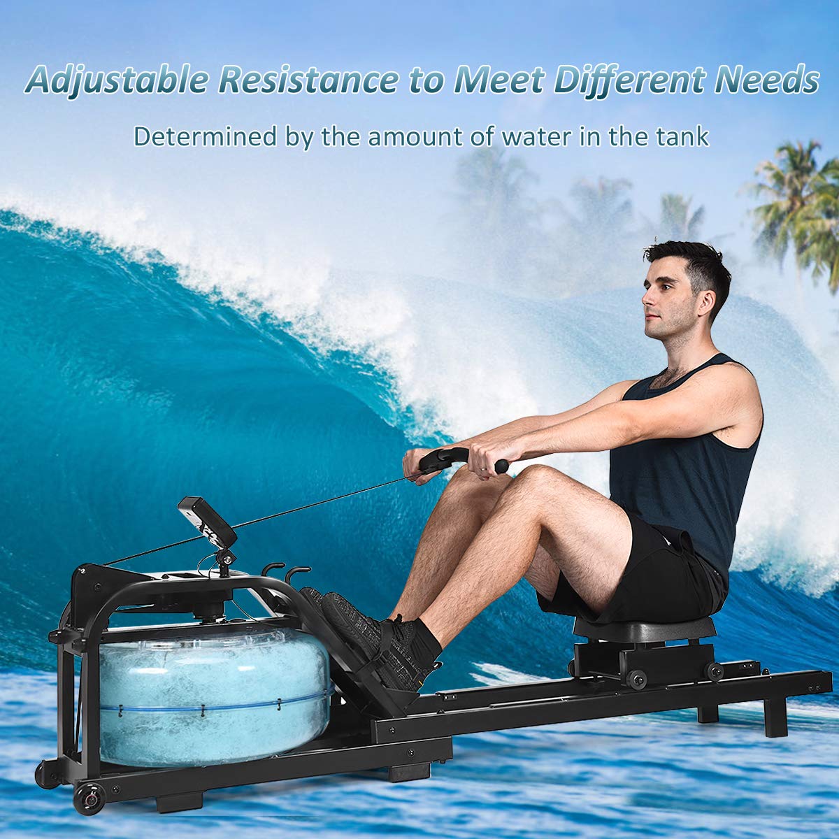GYMAX Water Rowing Machine Water Rower with Adjustable Resistance & LCD Display Easy-Transportation Rower for Whole Body Exercise Cardio Training product thumbnail 7
