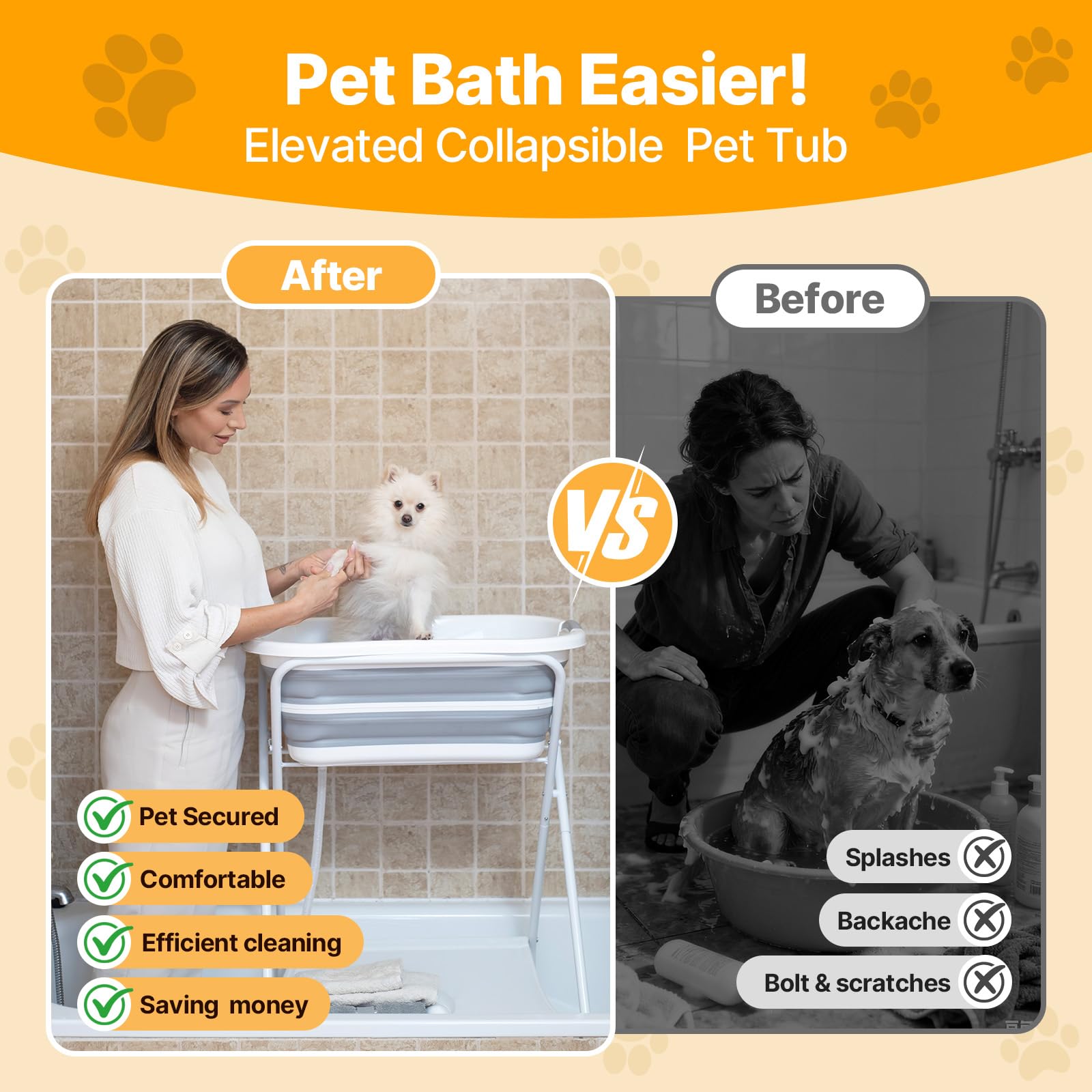 beberoad Baignoire surélevée pour chien de compagnie, station de lavage pour toilettage, baignoire de douche pliable, portable pour petits chiens, chats, animaux domestiques, intérieur et extérieur