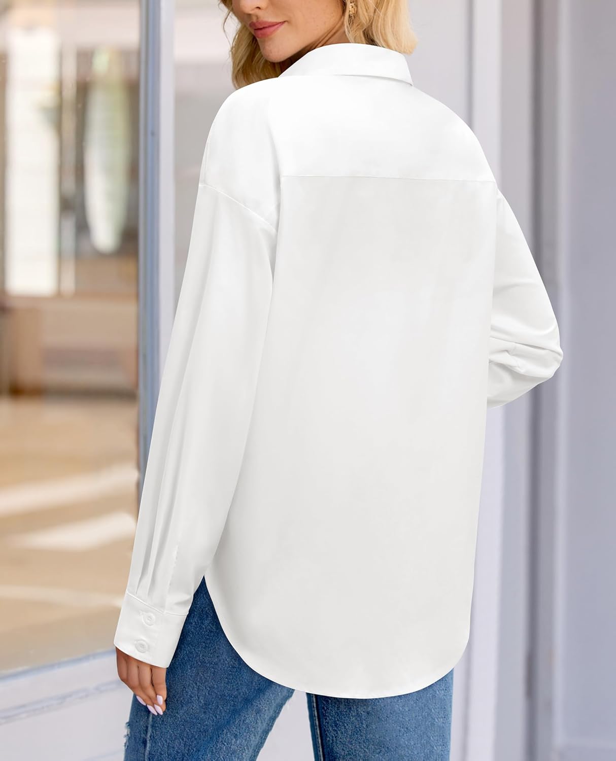 siliteelon Oversized Button Down Shirts for Women Long Sleeve Boyfriend Casual Blouses Collared Work Drop Shoulder Tops - Image 2