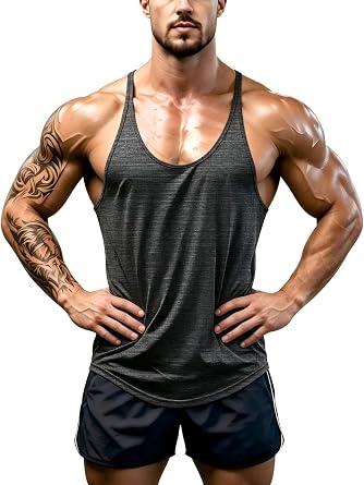 Mens Bodybuilding Stringer Tank Tops Gym Workout Shirt Y-Back Athletic Quick Dry Tank Shirts