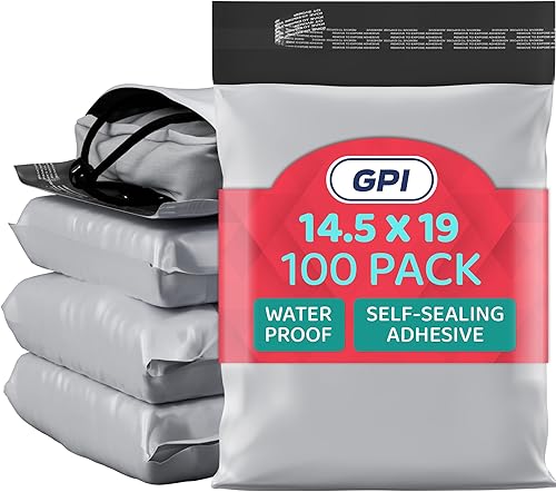 GPI - 14.5 x 19, 2.5 mil de grosor, paquete a granel de 100 - Sobres de polietileno blancos, autoadhesivos impermeables y a prueba de