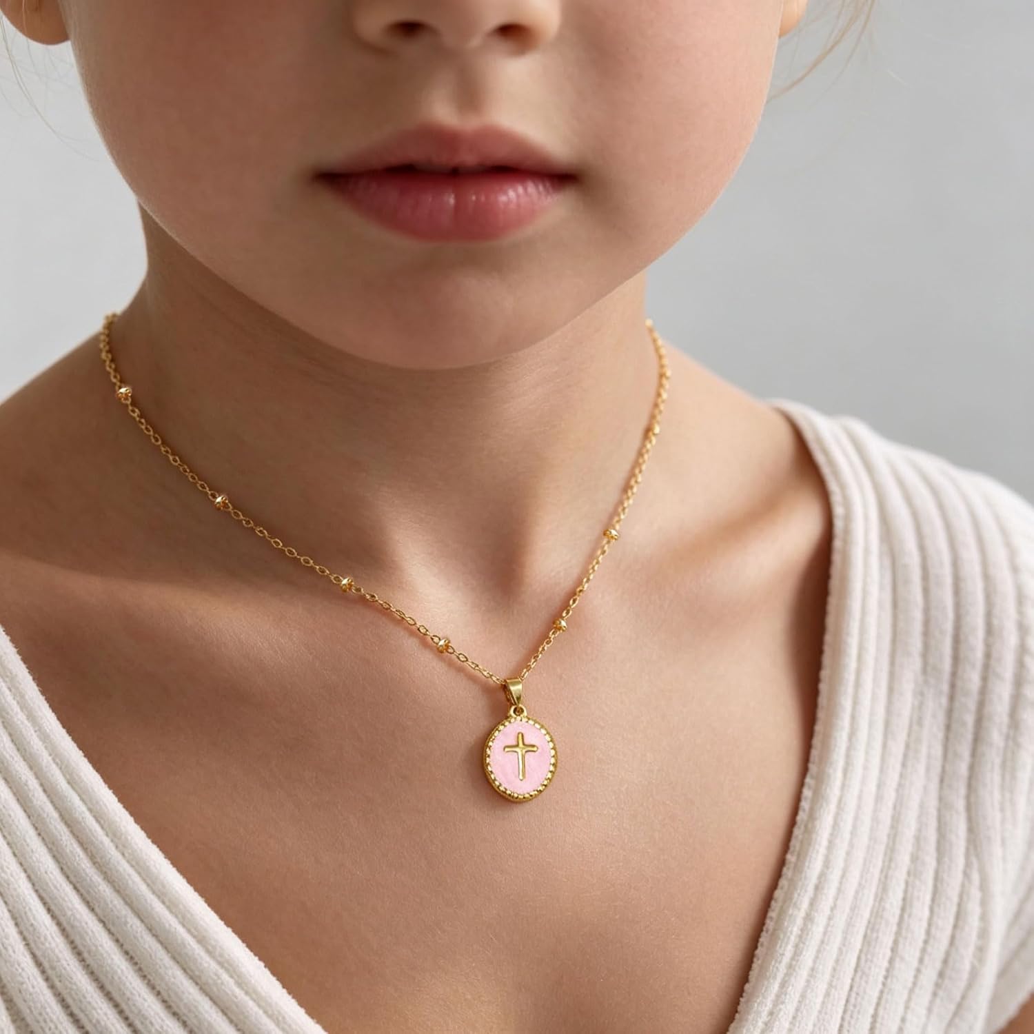 enasal Colorful Cross Necklace for Teen Girls Women, First Communion Baptism Christian Religious Gift, Good Luck Hope Necklace