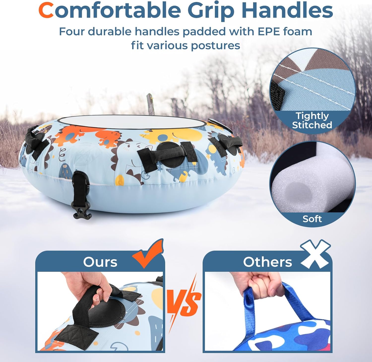 GYMAX Snow Tube, 52" Heavy Duty Inflatable Snow Sled for Kids and Adults w/Padded Handles & Tow Rope Hook, Premium Polyester Oxford Cover, Sledding Toboggan Winter Outdoor Fun