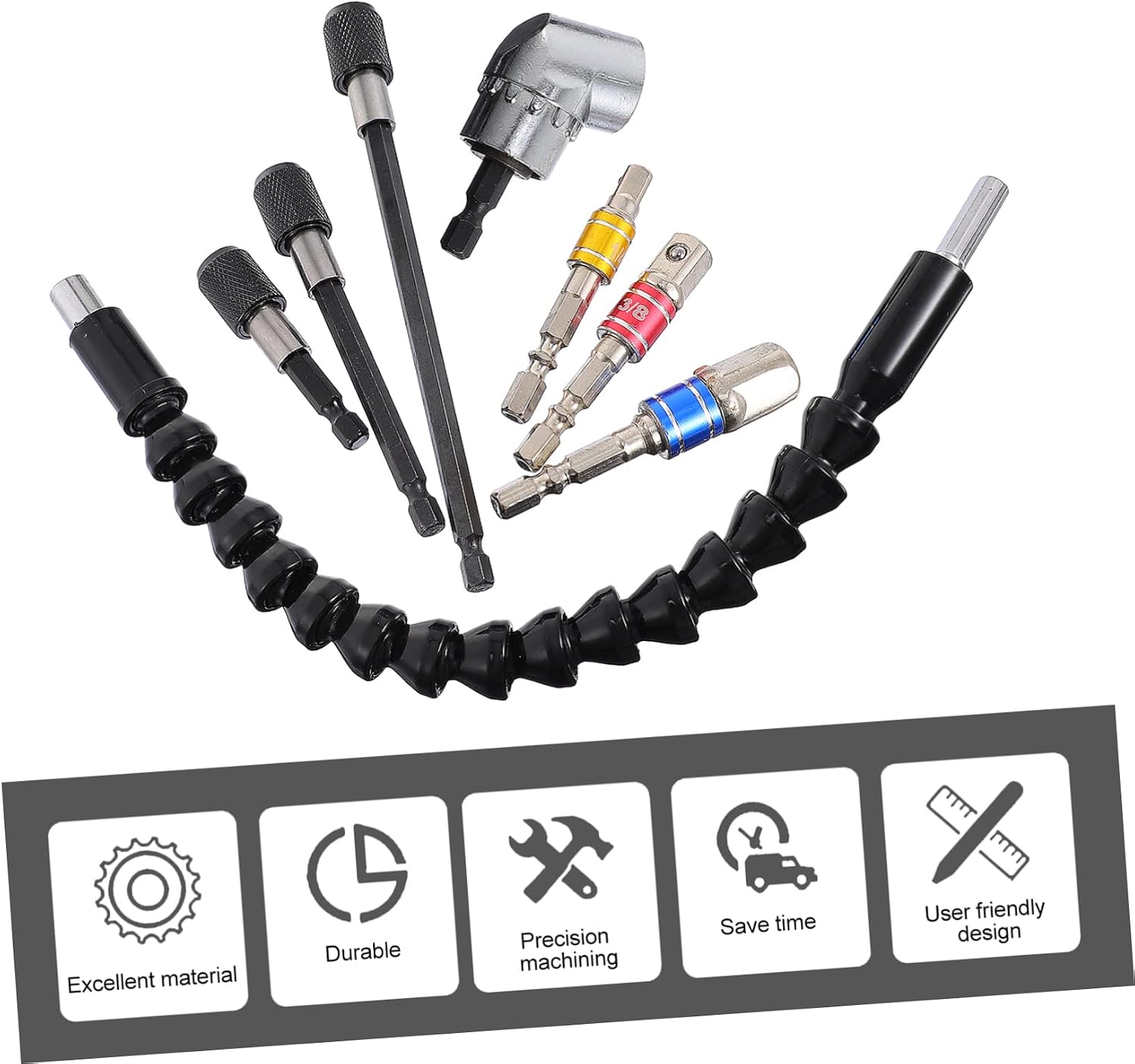 Veemoon Boundary Head Set 8pc Drill Extension Kit Hand Drill Extension Shaft Socket Adaptor