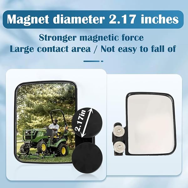 Rearview Mirrors Compatible With Mahindra, Kubota, John Deere, And Lawn Mover Side Mirrors With Strong Magnets, Tractor Accessories Come Pre-Assembled. - 2