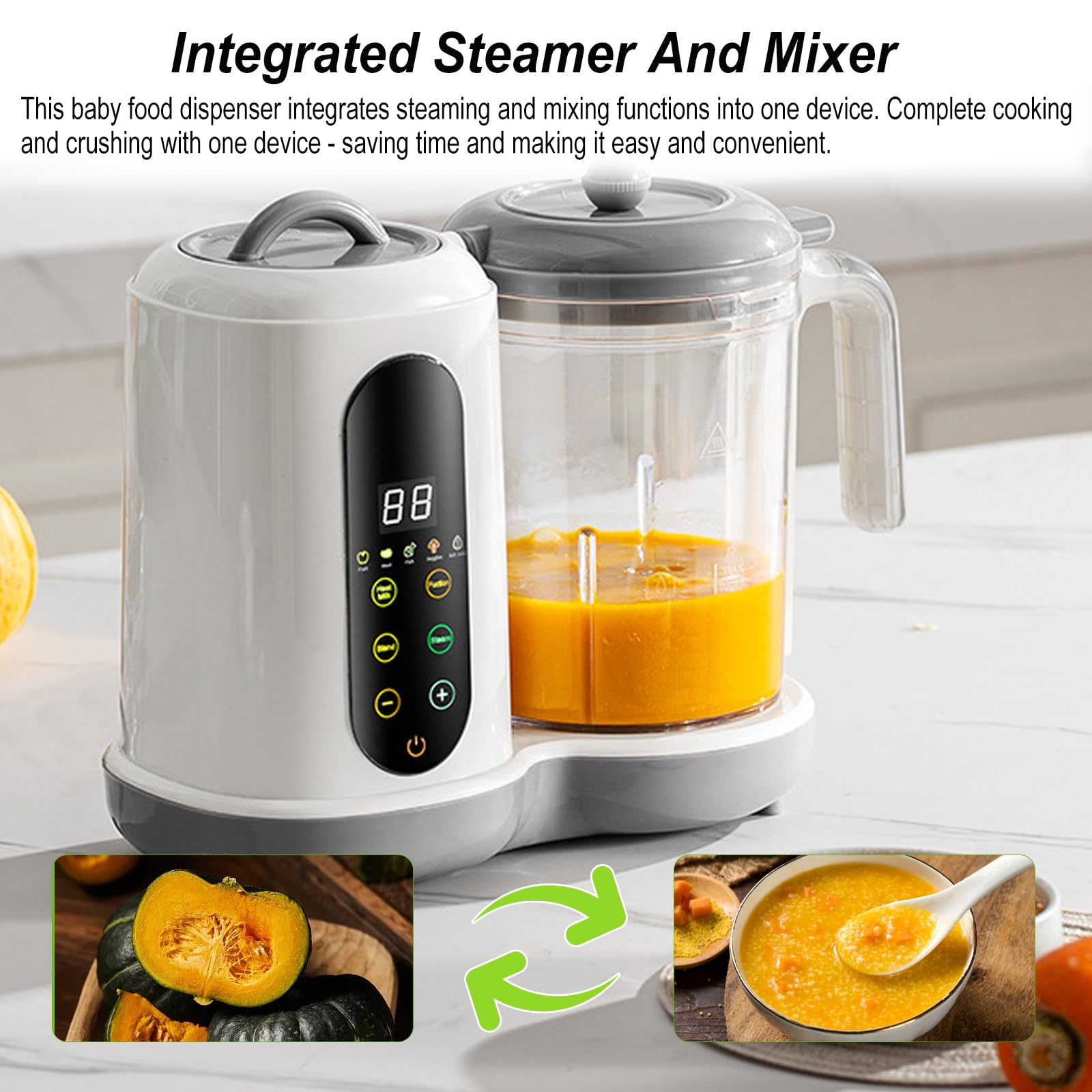 Préparateur D'aliments Pour Bébé, Robot Cuiseur Mixeur Pour Bébés Avec Cuisson à La Vapeur, Mélange Et Chauffage, Cuiseur Mixeur Multifonctions Avec 4 Préréglages De Cuisson