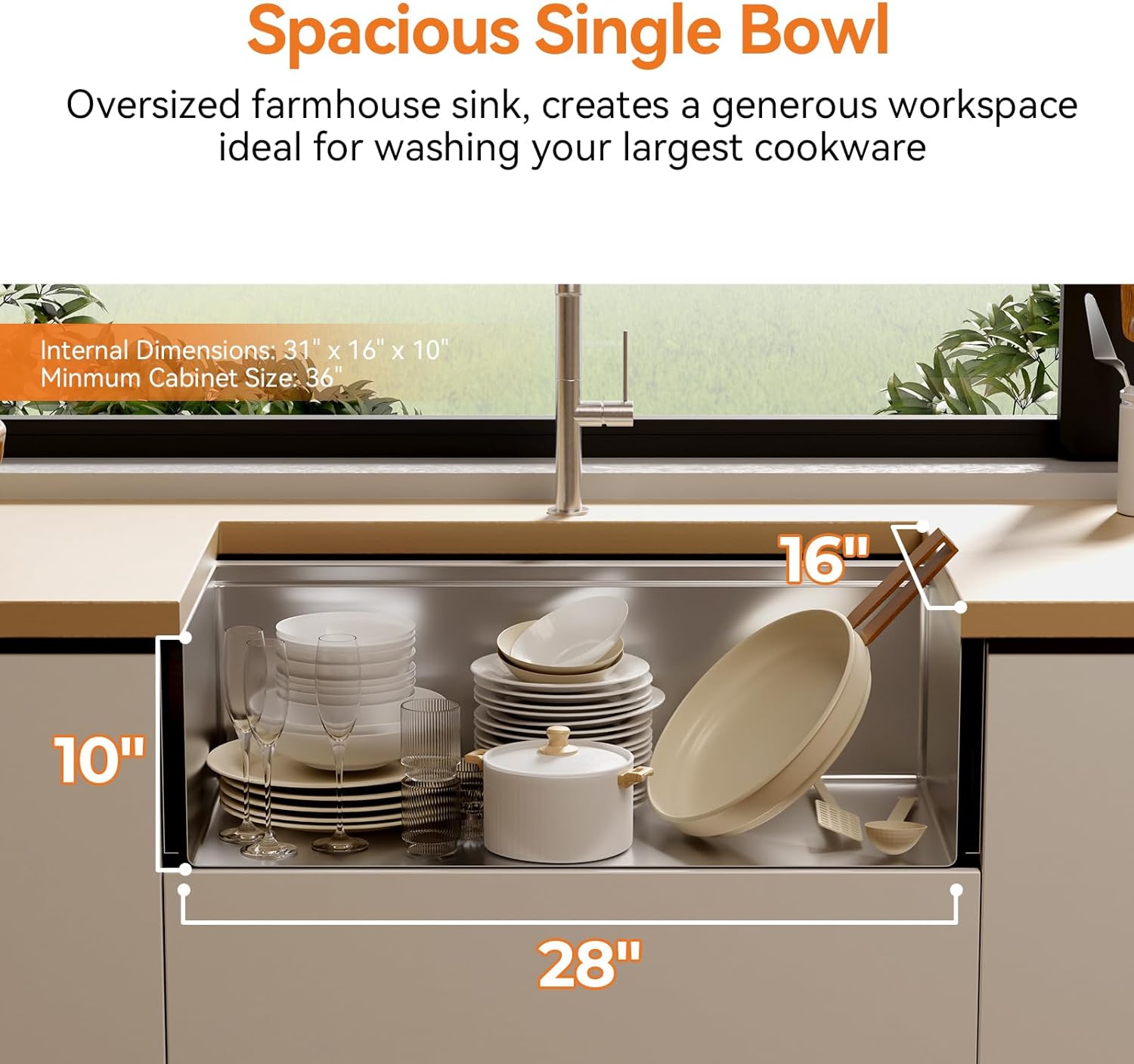 33 Inch Farmhouse Sink - TECASA 16 Gauge Single Bowl Workstation Stainless Steel Sink, Apron Front with Accessories, 33" L x 20" W x 10" D