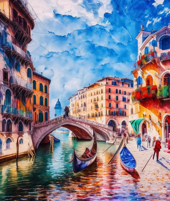 Gondole près du pont du Rialto, affiche sur toile 58x90 cm pour créer un salon chaleureux