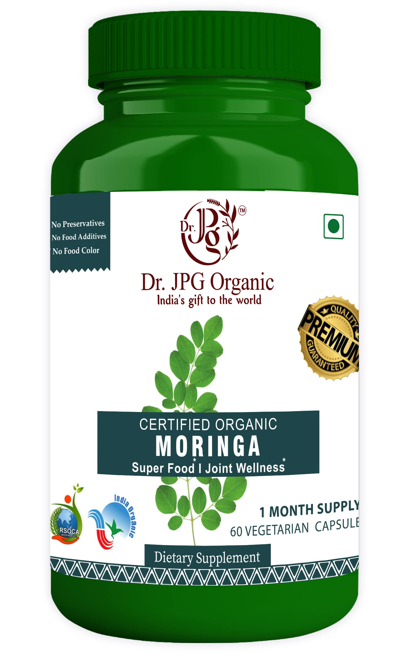 Dr. JPG Organic Moringa Capsules For Joint Wellness, Super Food 60 Veg Capsules/INDIA ORGANIC Certified (Pack Of 1) (B09M8MJ6YK) Amazon Price History, Amazon Price Tracker