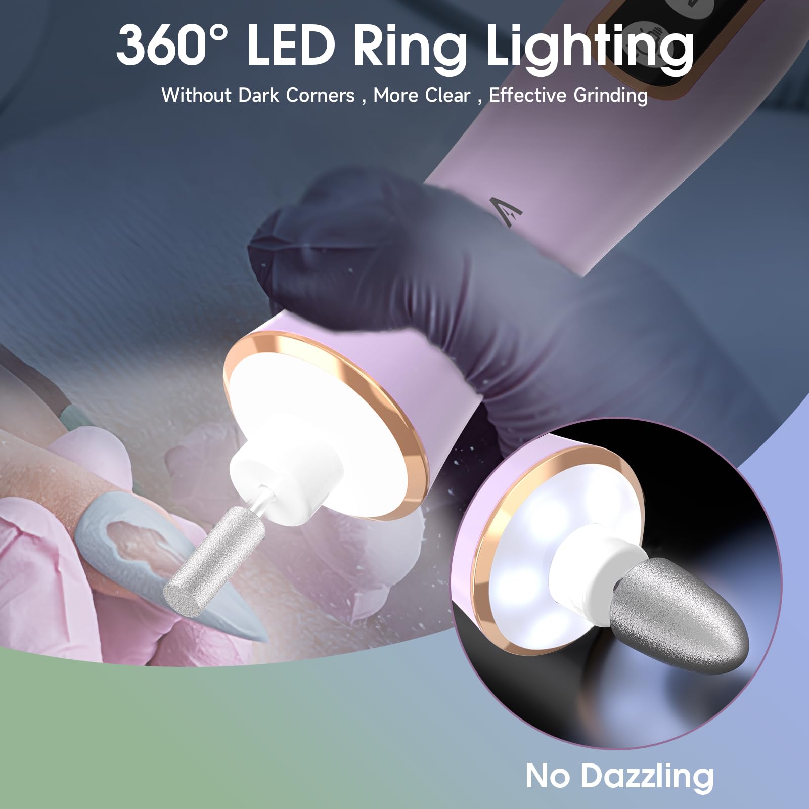 Kit professionale per manicure e pedicure con luce LED a 360°, 10 velocità e modalità memoria, trapano elettrico senza fili, strumenti per pedicure per piedi, lima per unghie per unghie spesse e