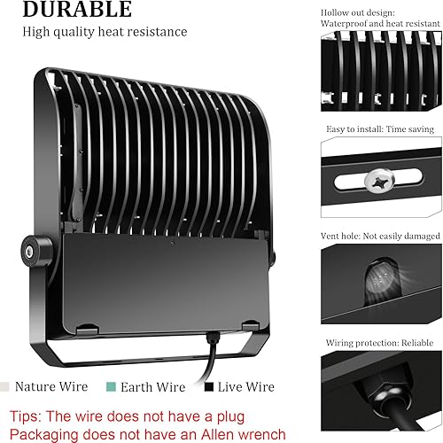 Miniatura 4 de BIRITALO Luz de inundación LED de 36000LM para exteriores, 1500 W, equivalente a área, montaje en pared, reflectores comerciales de 5500 K 85-277 V,