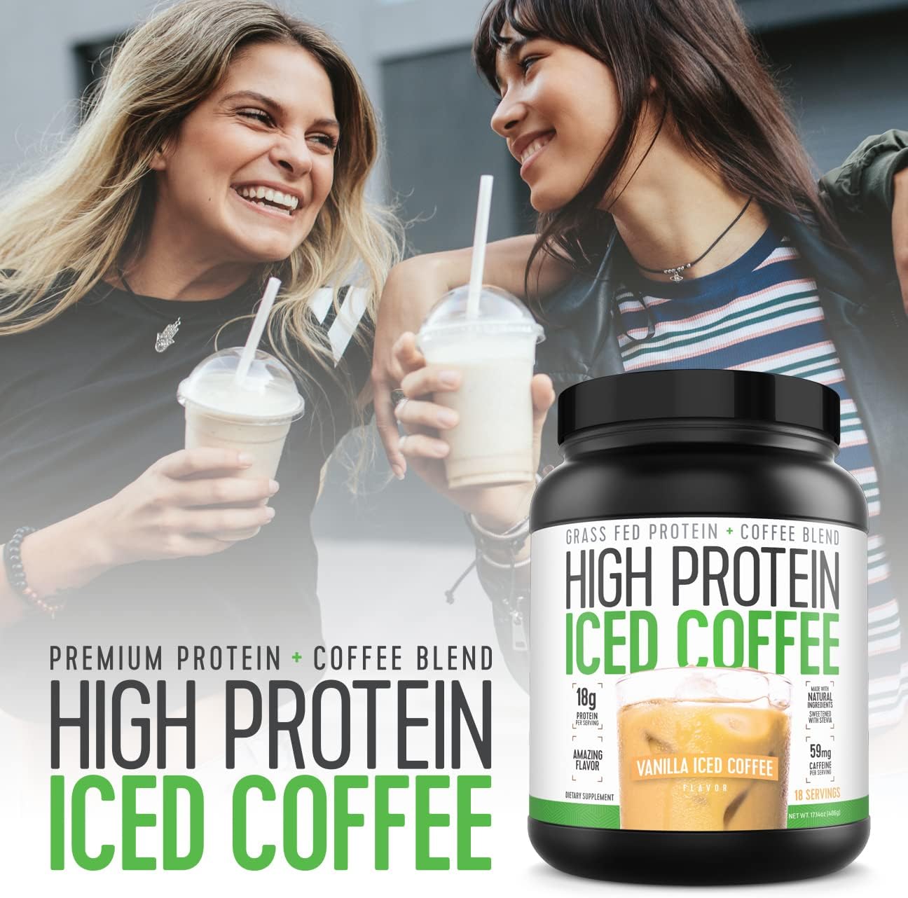 Iced Coffee, High Protein Coffee Keto Friendly, 18g of Protein, 2g Carbs, Natural Ingredients (18 Servings, Vanilla Latte)