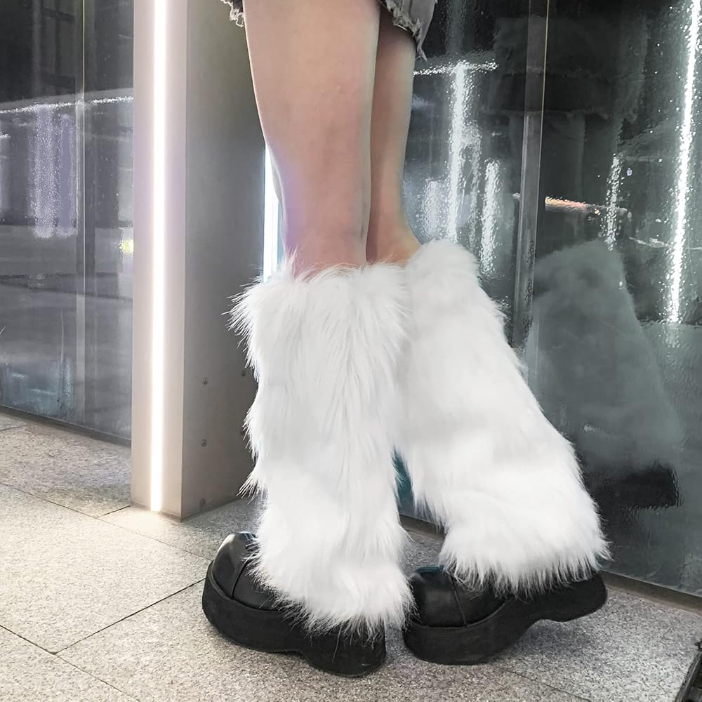 Fluffy Boots Women's Faux Fur Leg Warmers Furry Fuzzy Boots With