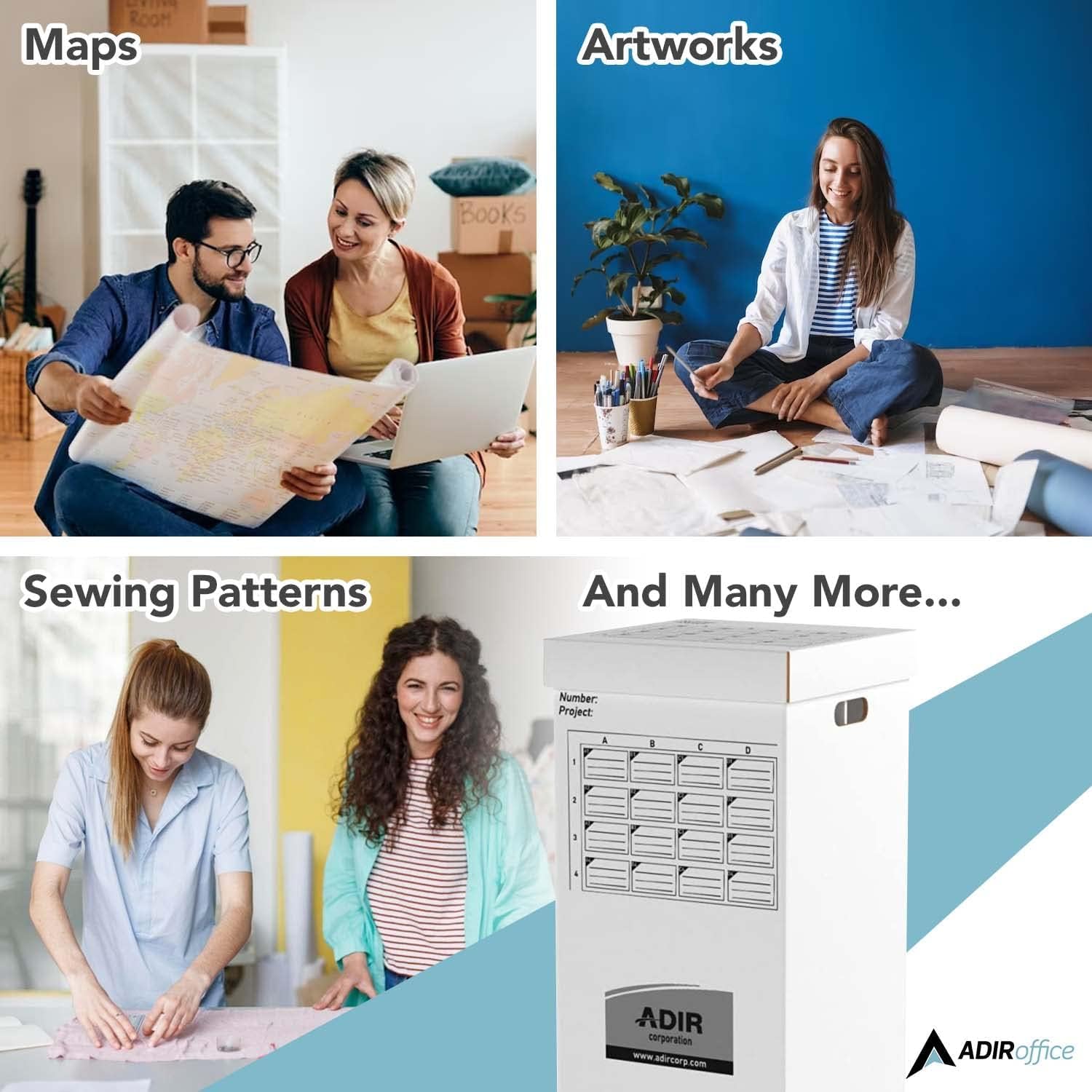 Adir 2 Pack of Cardboard Roll File Storage Organizer - Vertical File Sorter - Blueprint, Poster, Plans, Gift Wrap, And Map Holder Station-16 Slots (for Rolls up to 37 Inches Long)