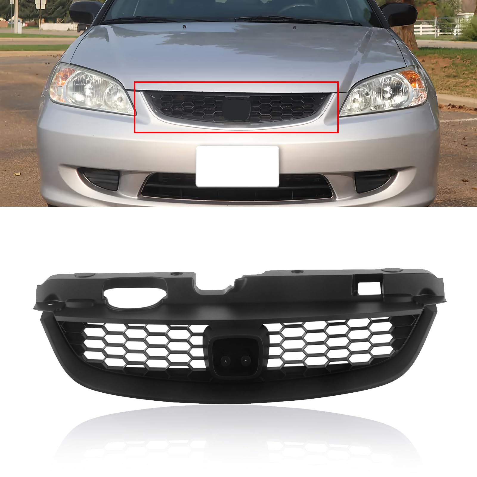 CarPartsDepot Front Grille Grill Black Shell Insert Compatible With 2004-2005 Honda Civic Coupe 2-door 71121S5PA02 HO1200165