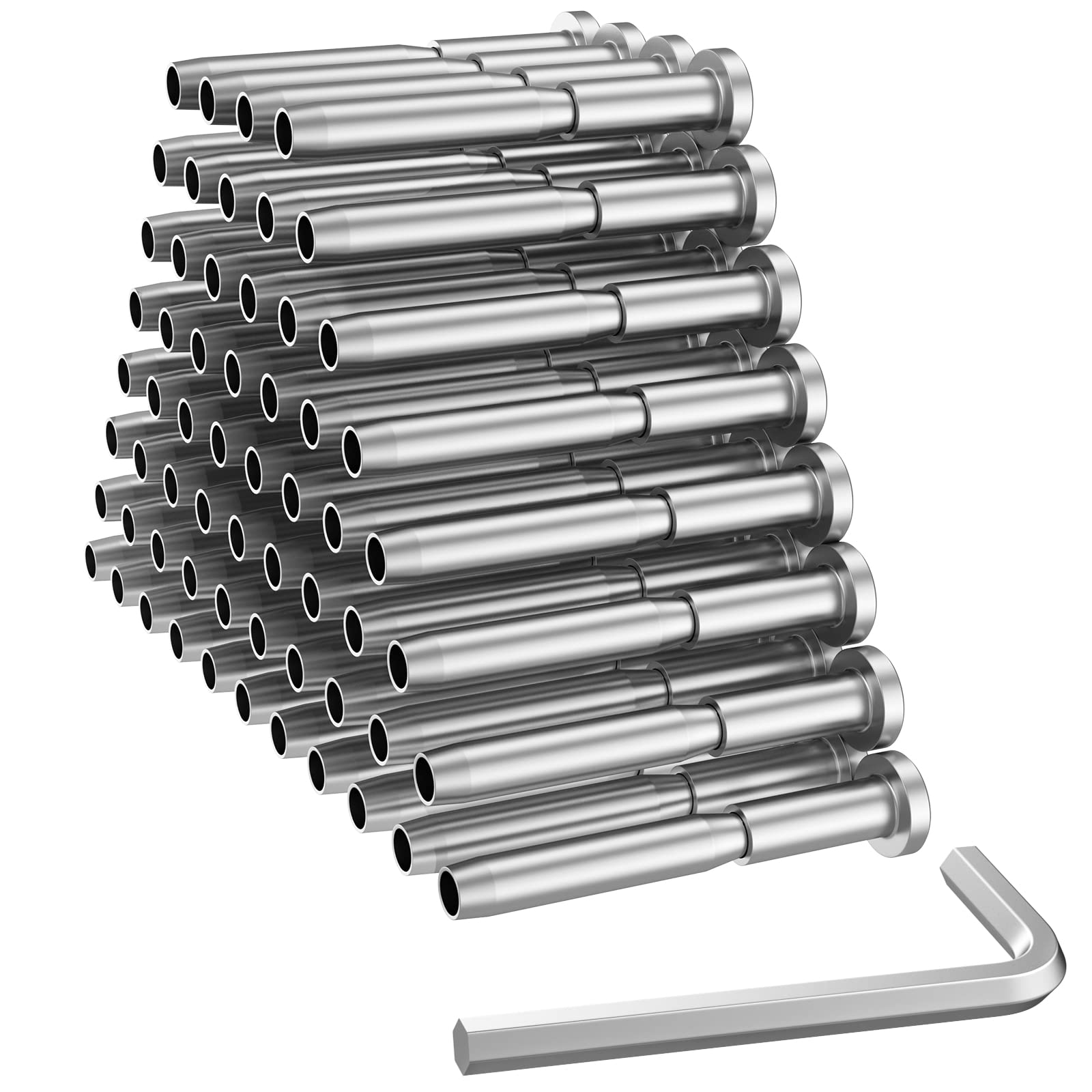 BLIKA 60 Pack 3/16" Invisible Cable Railing kit, T316 Stainless Steel Invisible Receiver and Swage Stud End for 3/16 Inch Cable Railing, Deck Stair Threaded End Fitting for 2"x2" Wood & Metal Posts