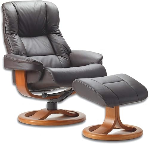 Fjords 855 Loen - Sillón reclinable de piel con diseño de noruego ergonómico y escandinavo estilo nórdico color marrón oscuro madera de nogal