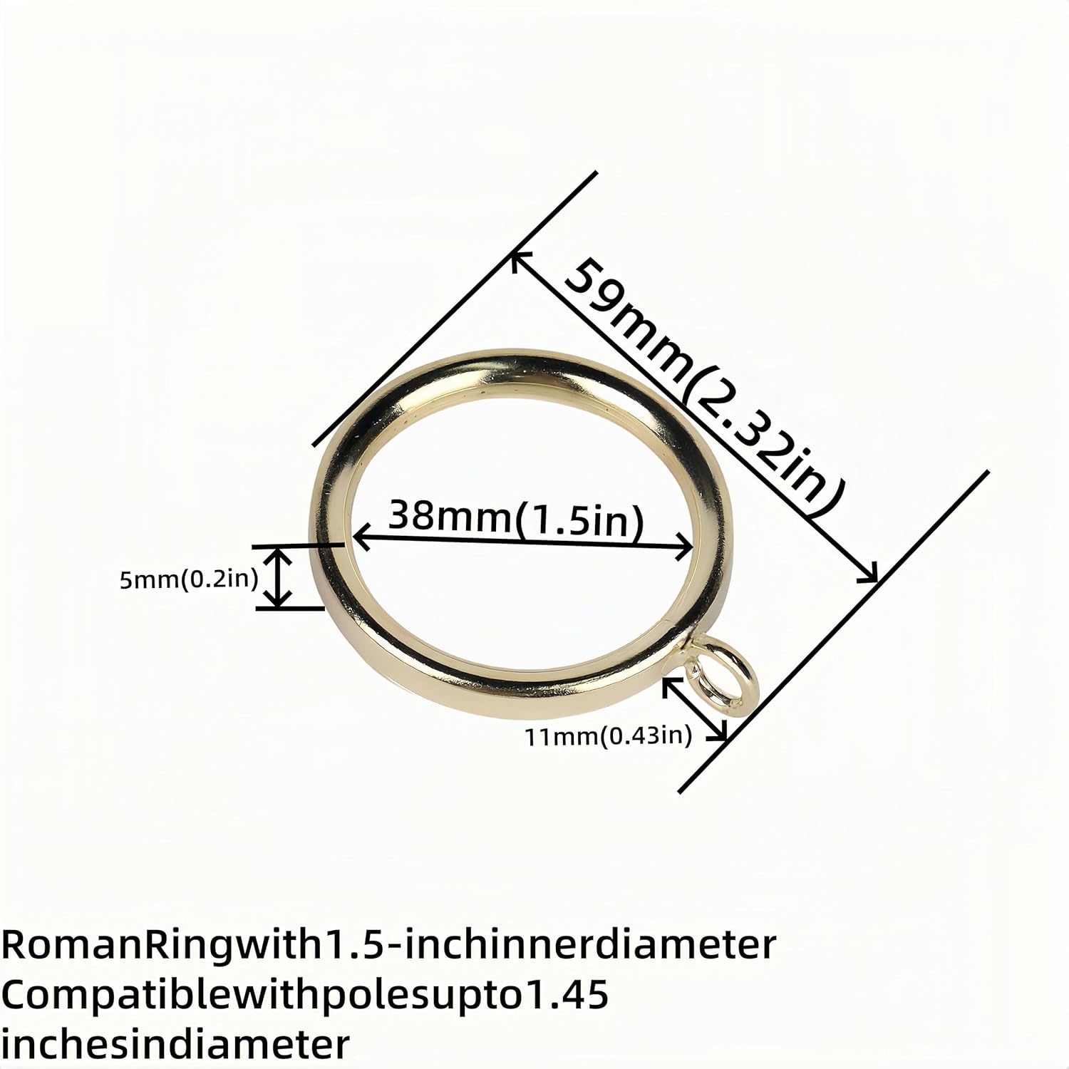 1.5” inch Curtain Rings 40 Pack Antique Gold - Rust-Resistant Metal Eyelets for 1.5” Rods, Heavy Duty for Living Room/Bedroom