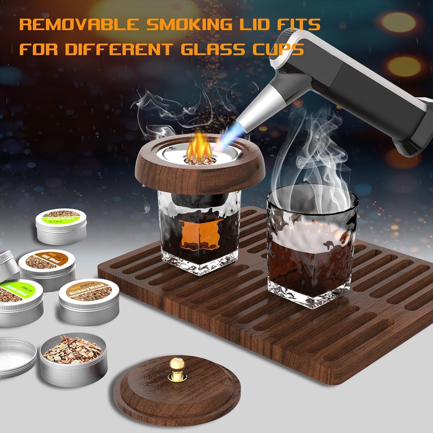 Bourbon Whiskey Smoker Kit，Old Fashioned Culinary Cuisine Smoking Kits Box for Cocktail Drinks Cheese & Smoked Food,Bar Accessories Smoker,Valentines Bourbon Gifts for Men