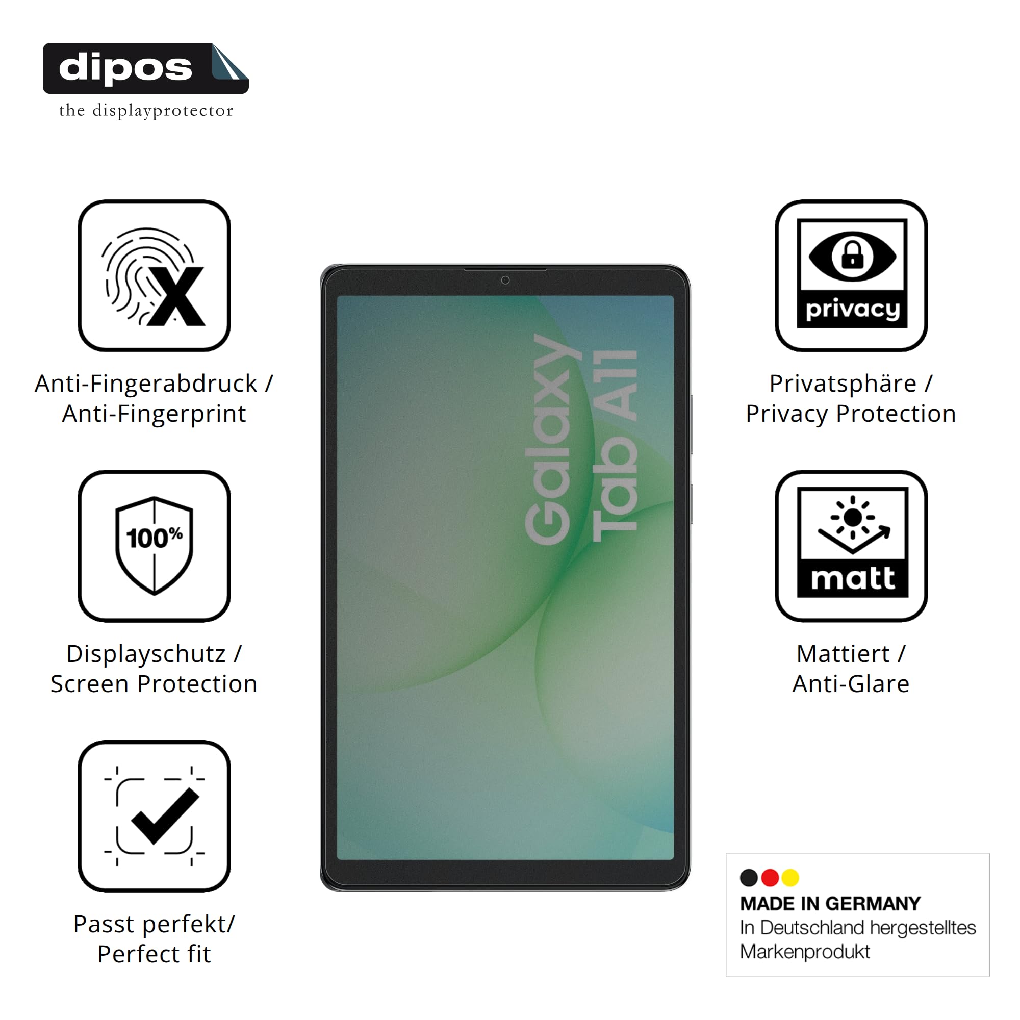 dipos Protection écran anti-espion pour Samsung Galaxy Tab A11