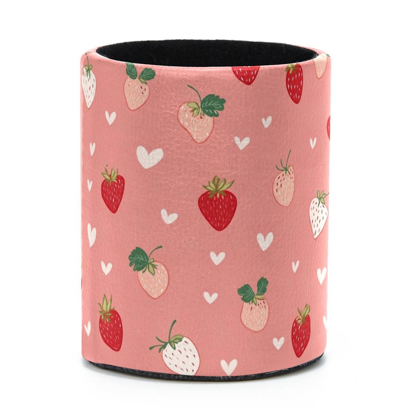 VAPOKF Round Pencil Holders for Desk, Strawberries and Hearts Pen Holders Pen Pot Makeup Brushes Storage Desktop Stationery Supplies Organiser for Home Office