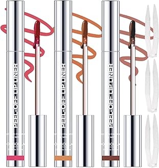 3 Colors Peel Off Lip Liner Stain with Tweezer, Long Lasting Waterproof Lip Tint Stains Makeup Set with Matte Finish for Women, Natural Look, Easy to Use, for All Skin Types (#0,1,5)
